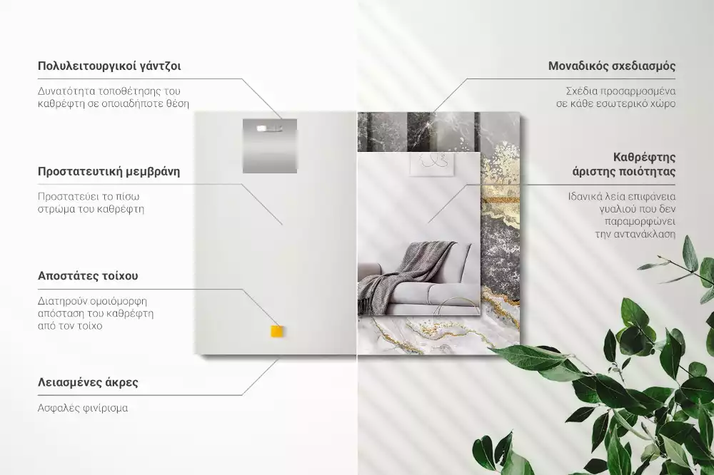 Rechthoekige spiegel met bedrukte lijst Marmeren aderen abstract