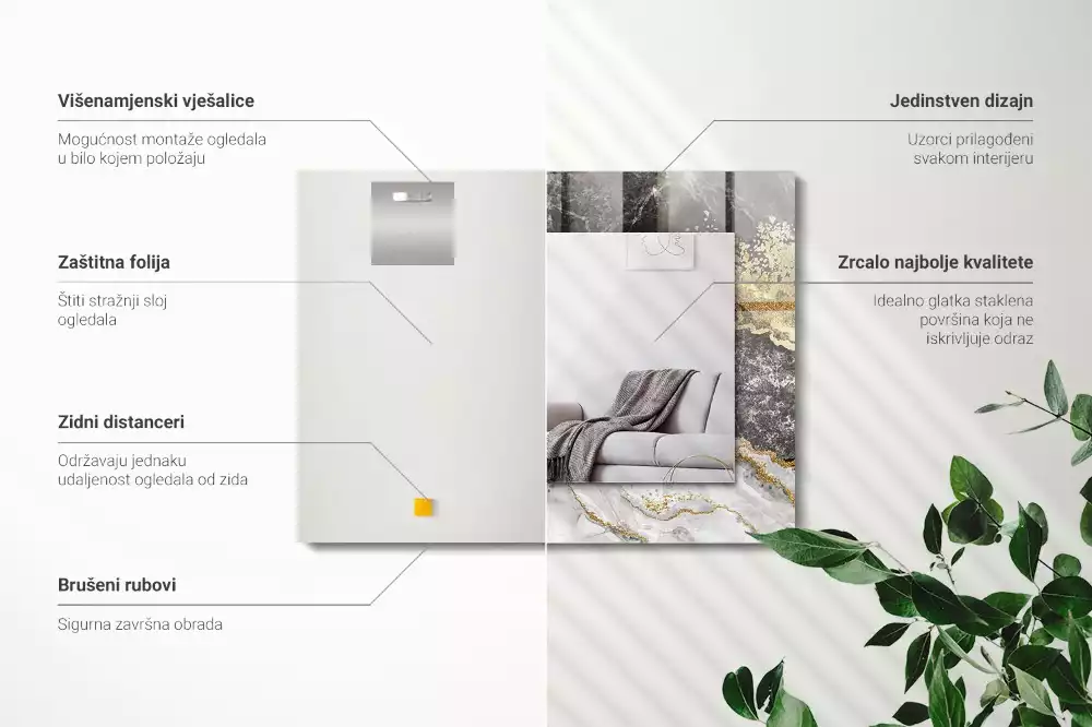 Rechthoekige spiegel met bedrukte lijst Marmeren aderen abstract