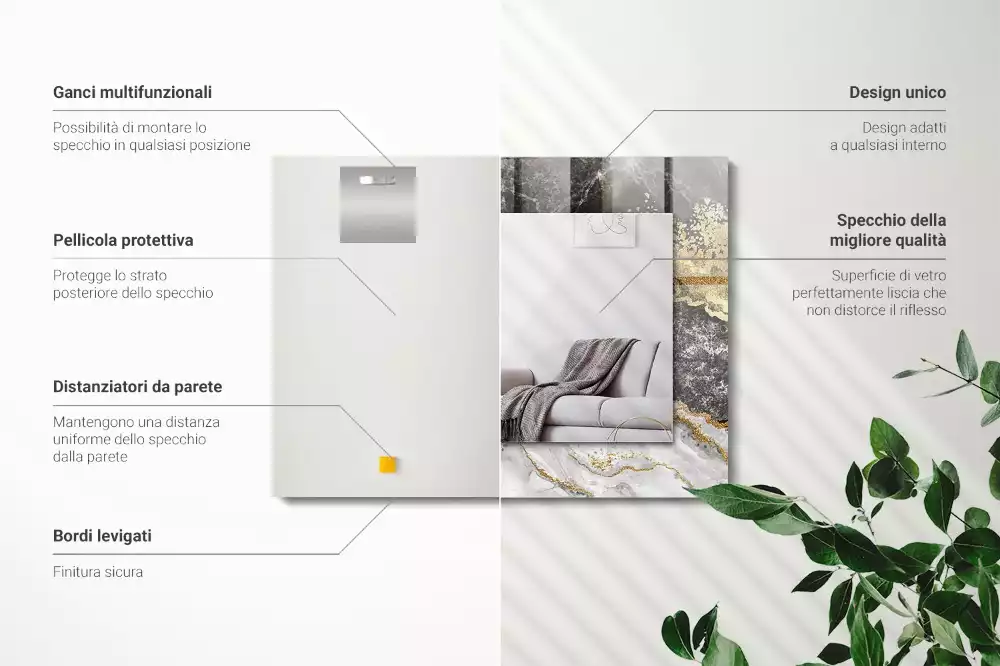 Rechthoekige spiegel met bedrukte lijst Marmeren aderen abstract