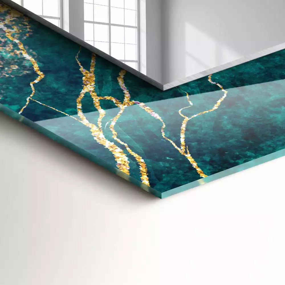 Rechthoekige spiegel lijst met print Groen marmer