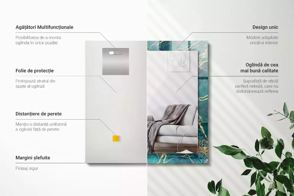 Rechthoekige spiegel lijst met print Groen marmer