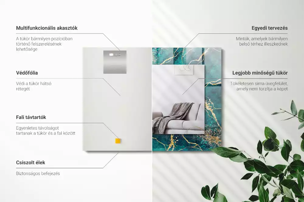 Rechthoekige spiegel lijst met print Groen marmer