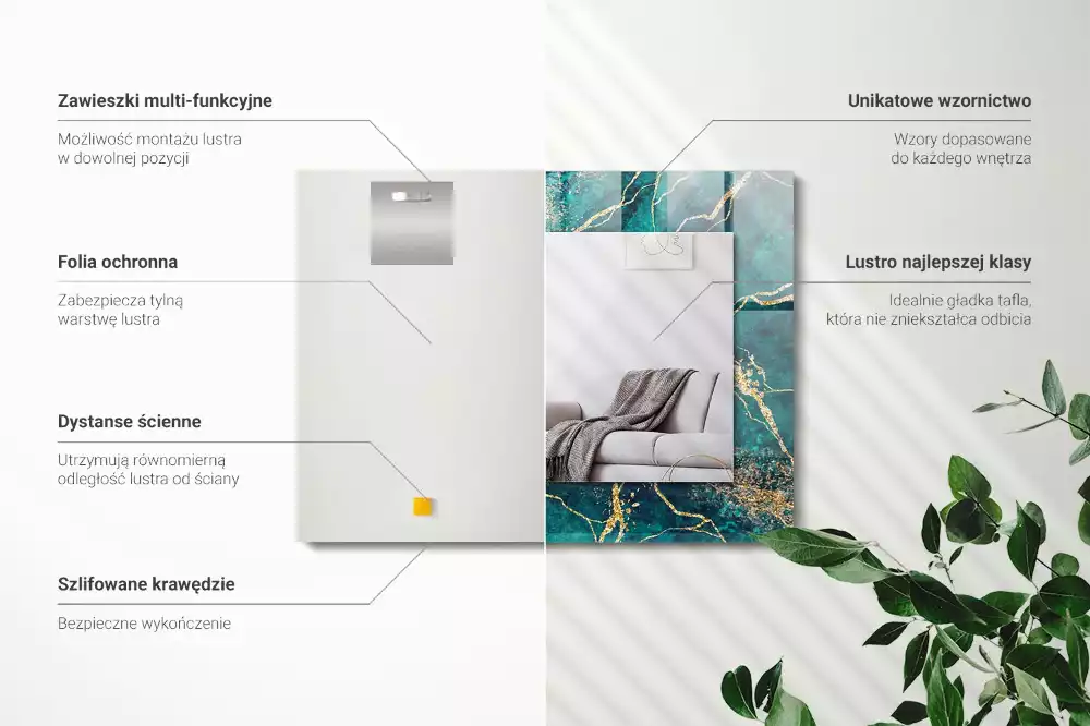 Rechthoekige spiegel lijst met print Groen marmer