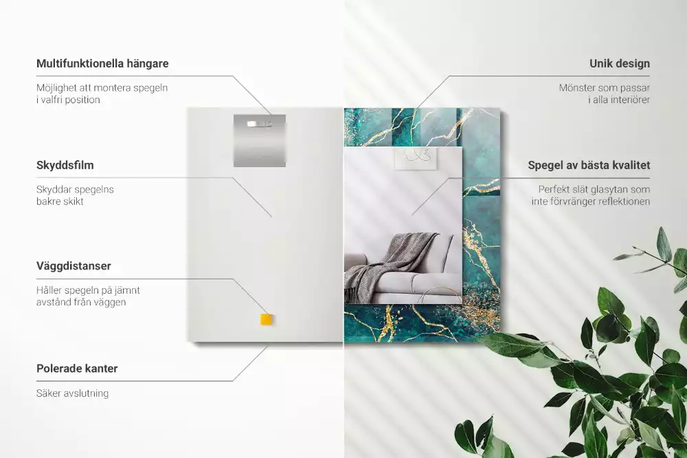 Rechthoekige spiegel lijst met print Groen marmer