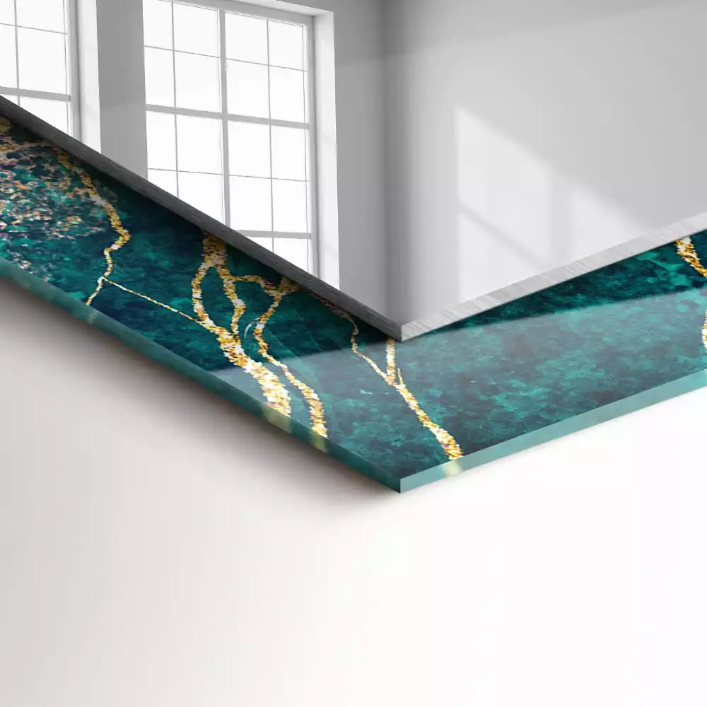 Rechthoekige spiegel lijst met print Groen marmer