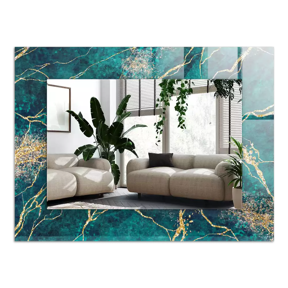 Rechthoekige spiegel lijst met print Groen marmer