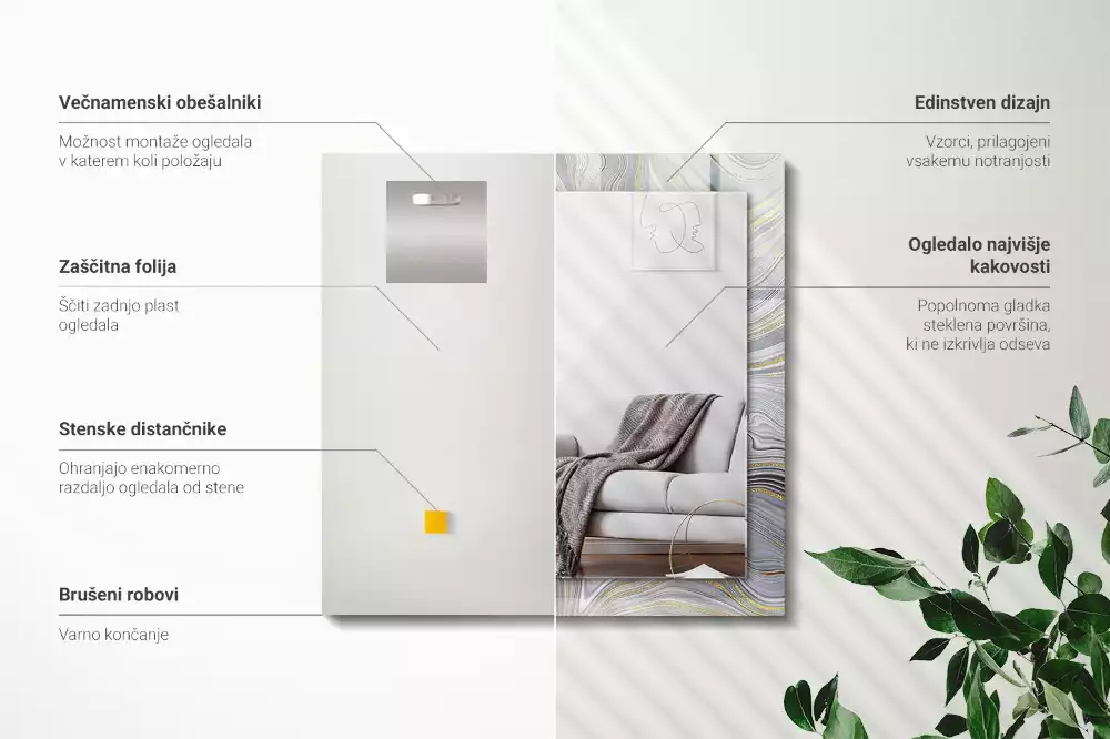 Bedrukte rechthoekige spiegel Abstracte marmerpatronen