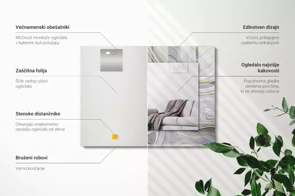 Bedrukte rechthoekige spiegel Abstracte marmerpatronen