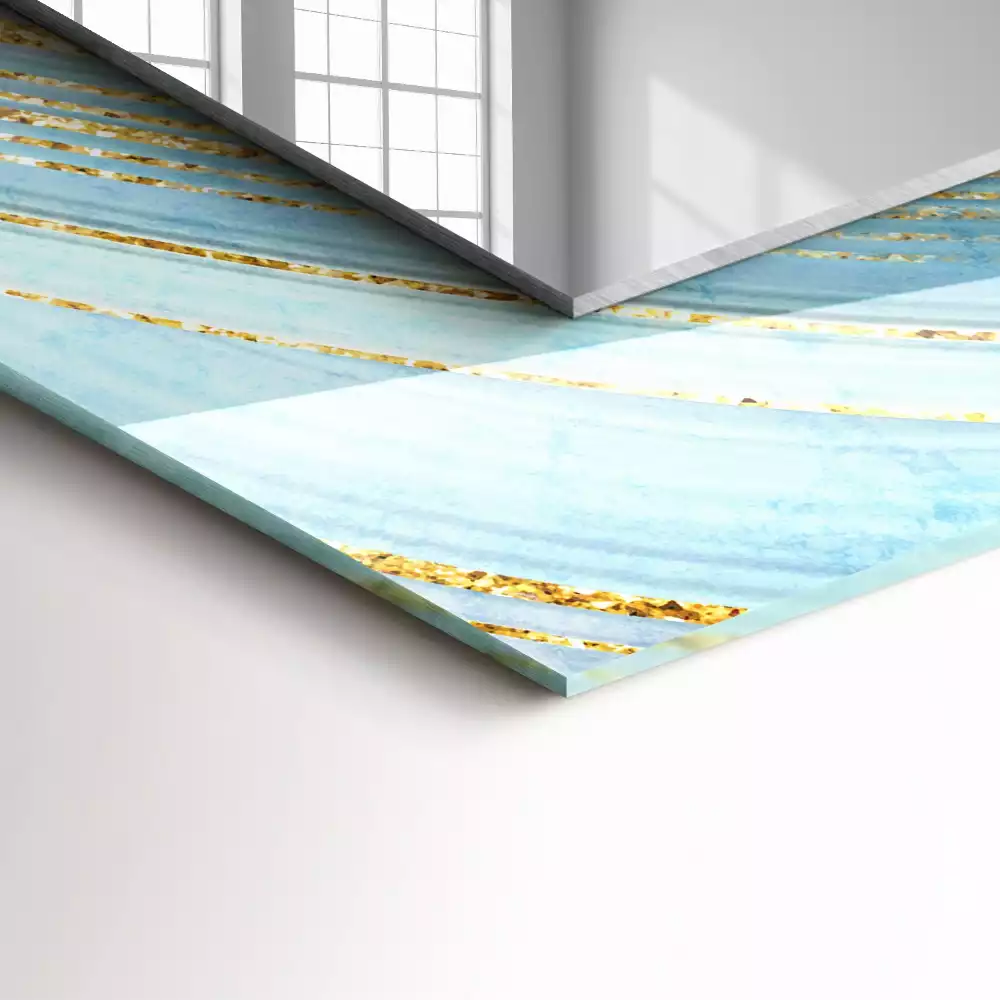 Rechthoekige spiegel met bedrukte lijst Abstracte blauwe golven