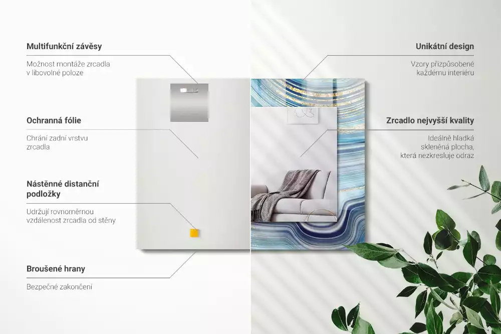 Rechthoekige spiegel met bedrukte lijst Abstracte blauwe golven