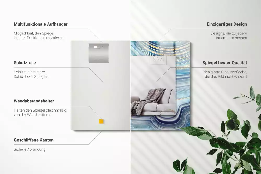 Rechthoekige spiegel met bedrukte lijst Abstracte blauwe golven