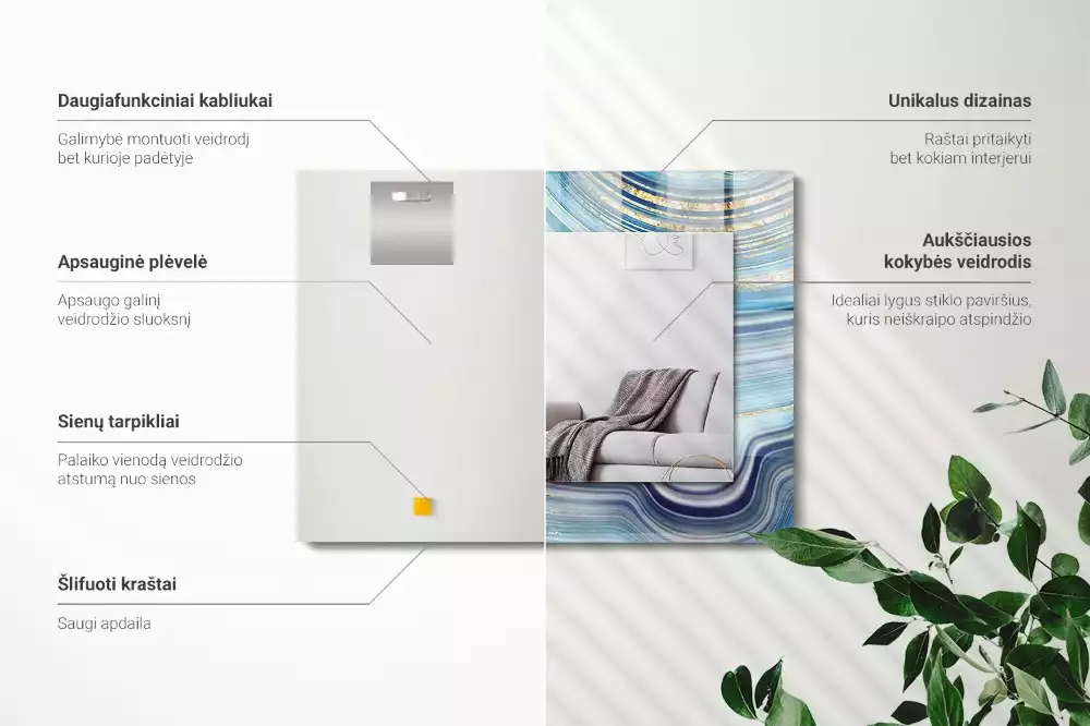 Rechthoekige spiegel met bedrukte lijst Abstracte blauwe golven