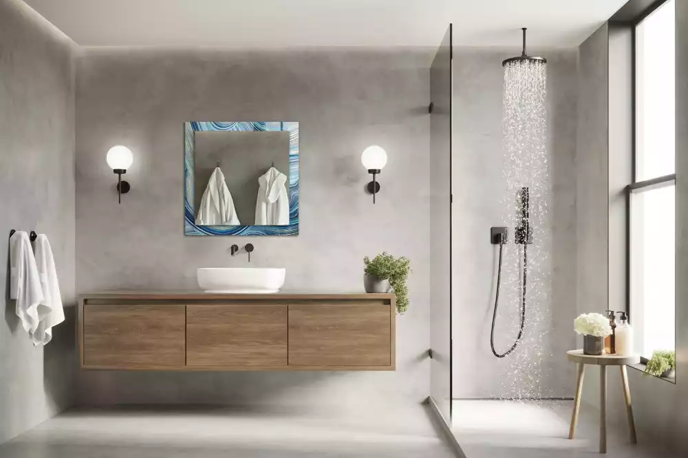 Rechthoekige spiegel met bedrukte lijst Abstracte blauwe golven