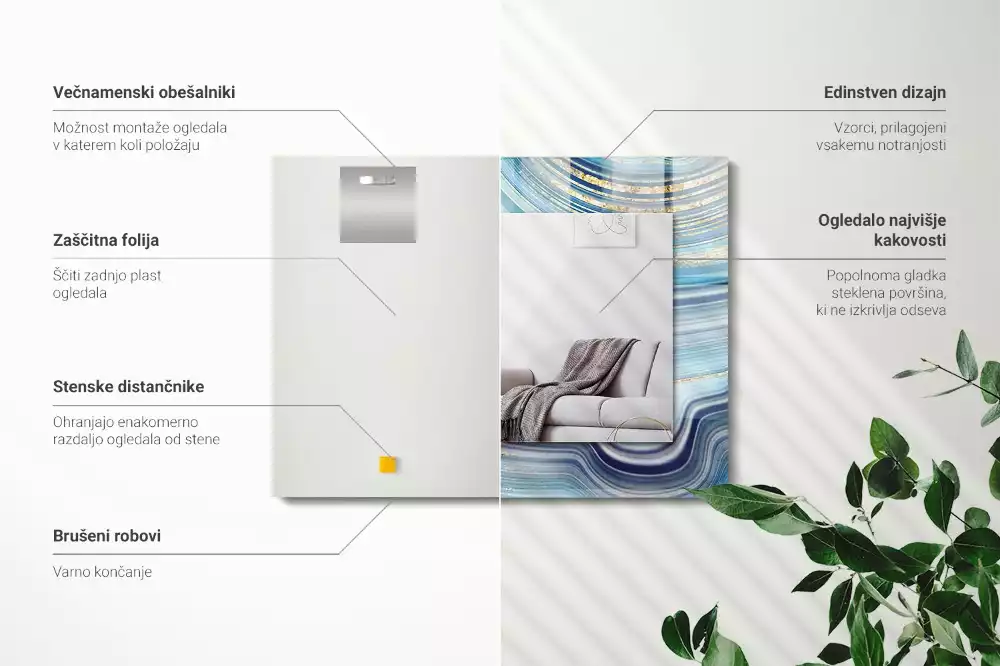 Rechthoekige spiegel met bedrukte lijst Abstracte blauwe golven