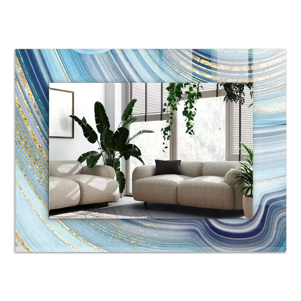 Rechthoekige spiegel met bedrukte lijst Abstracte blauwe golven