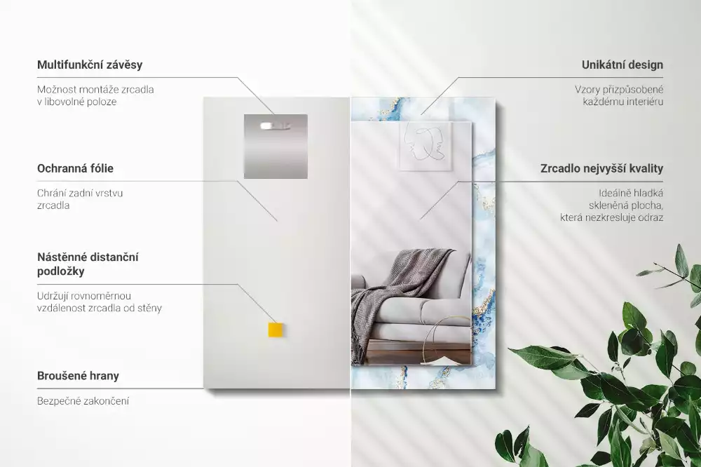 Rechthoekige spiegel met decoratie Abstract marmerpatroon