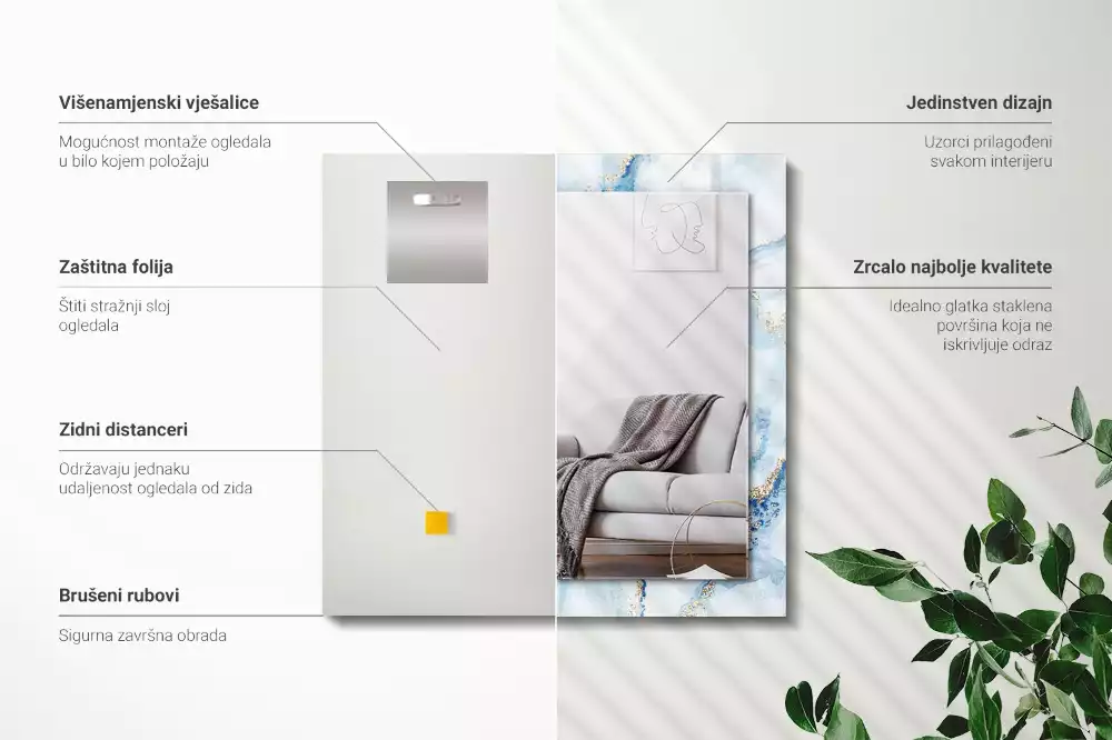 Rechthoekige spiegel met decoratie Abstract marmerpatroon