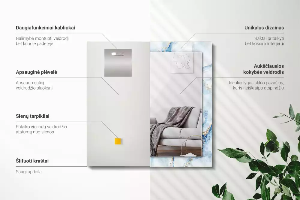 Rechthoekige spiegel met decoratie Abstract marmerpatroon