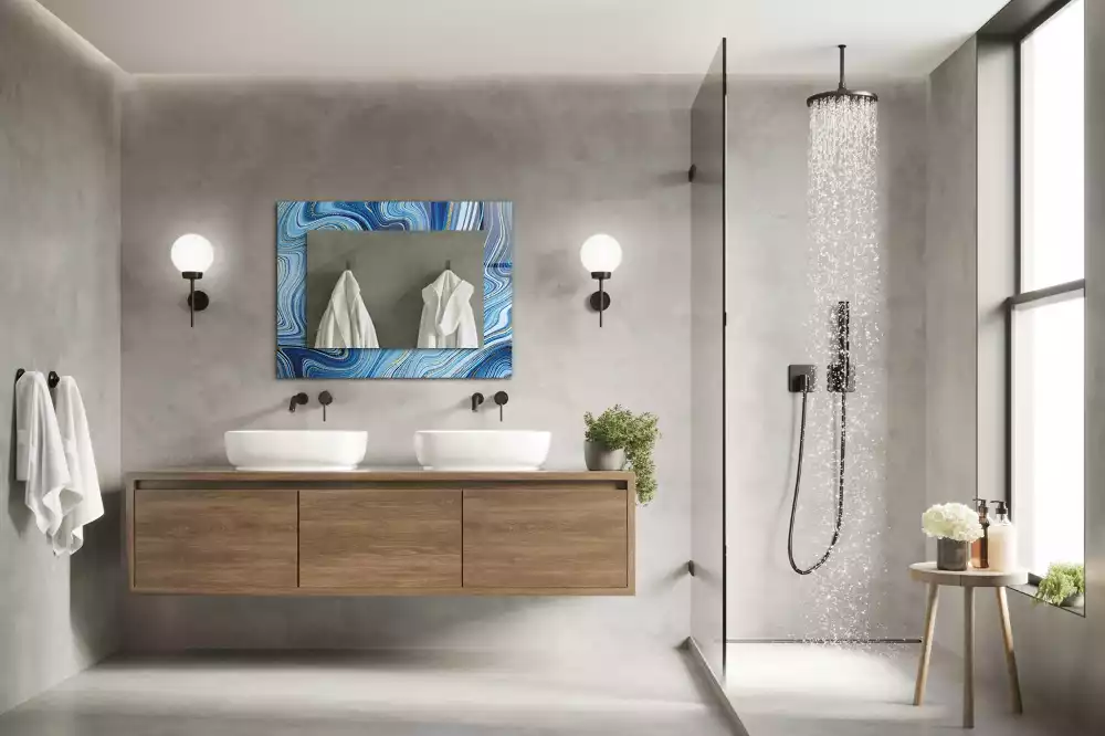 Rechthoekige spiegel lijst met print Abstract blauw patroon