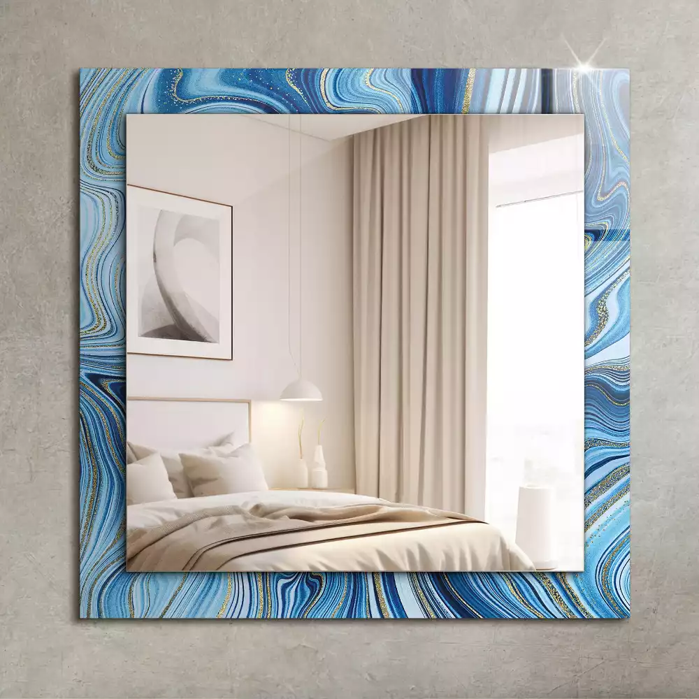 Rechthoekige spiegel lijst met print Abstract blauw patroon