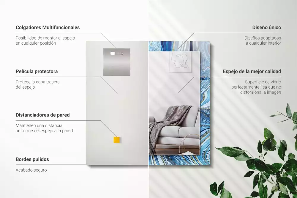 Rechthoekige spiegel lijst met print Abstract blauw patroon