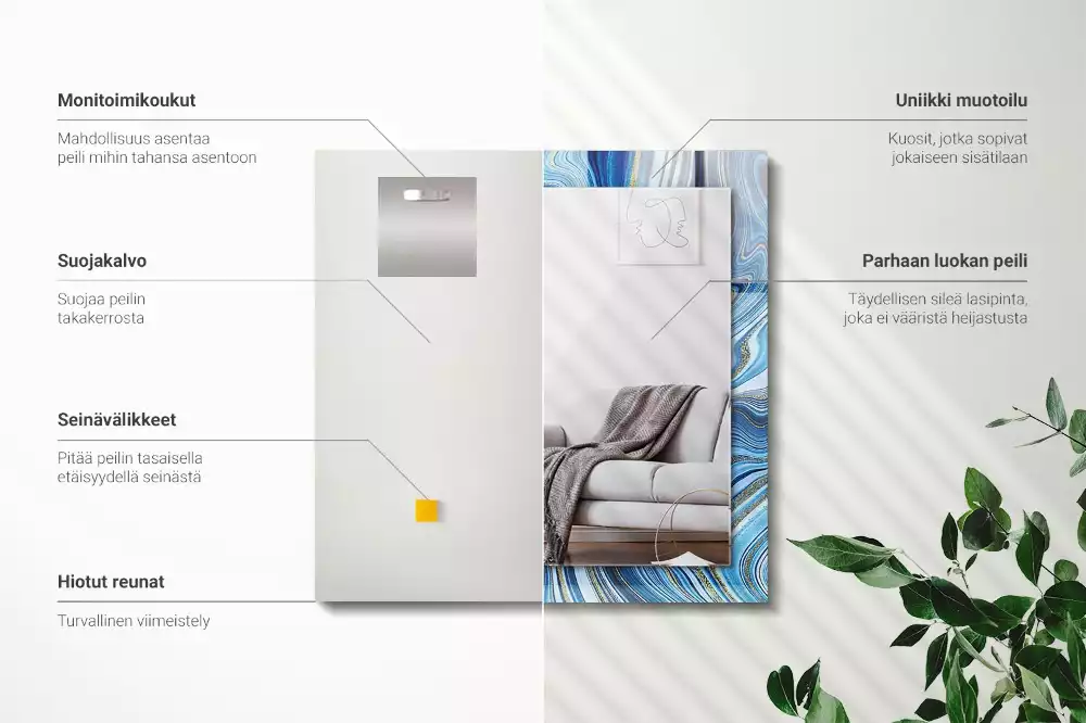 Rechthoekige spiegel lijst met print Abstract blauw patroon