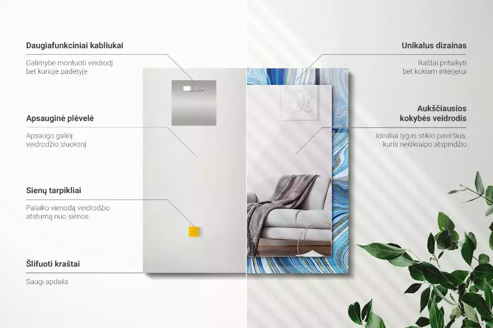 Rechthoekige spiegel lijst met print Abstract blauw patroon