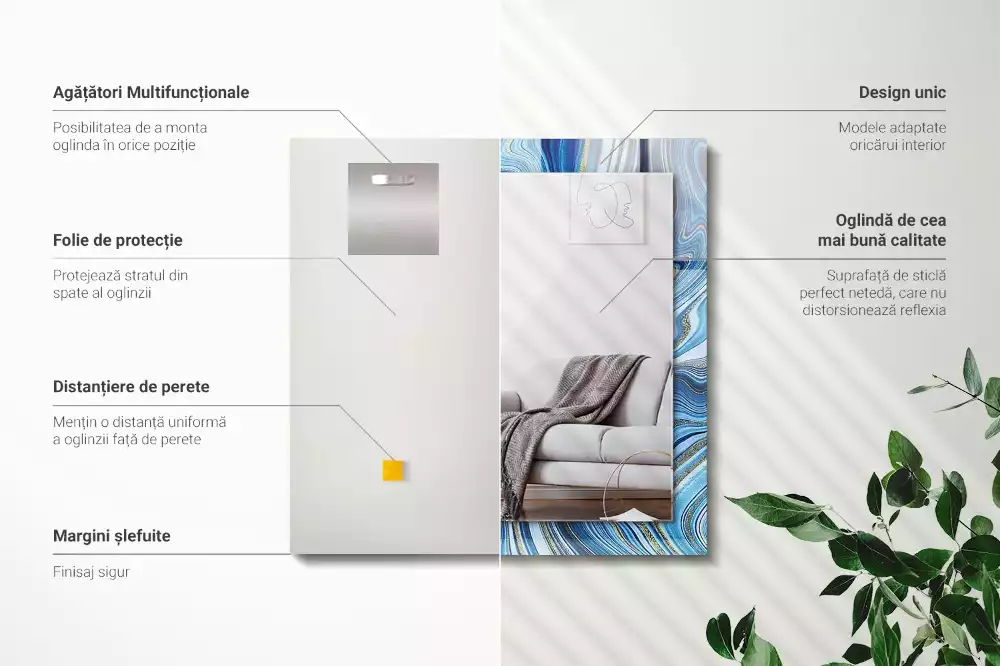 Rechthoekige spiegel lijst met print Abstract blauw patroon