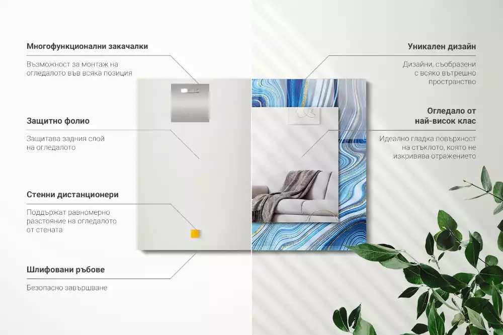 Rechthoekige spiegel lijst met print Abstract blauw patroon