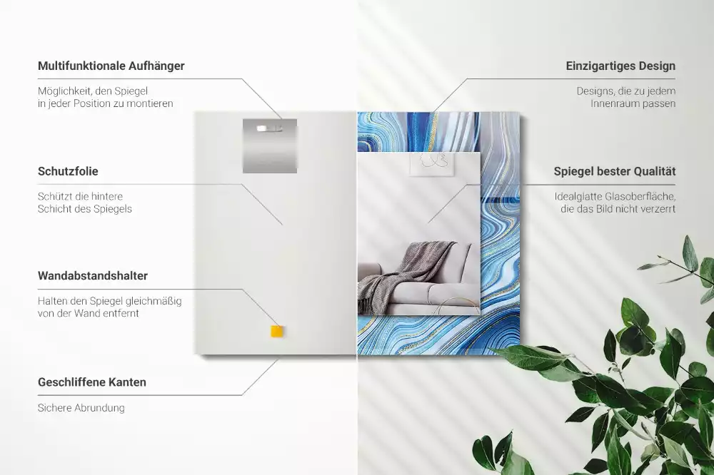 Rechthoekige spiegel lijst met print Abstract blauw patroon