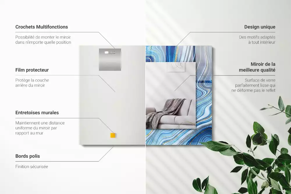 Rechthoekige spiegel lijst met print Abstract blauw patroon