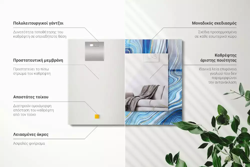 Rechthoekige spiegel lijst met print Abstract blauw patroon