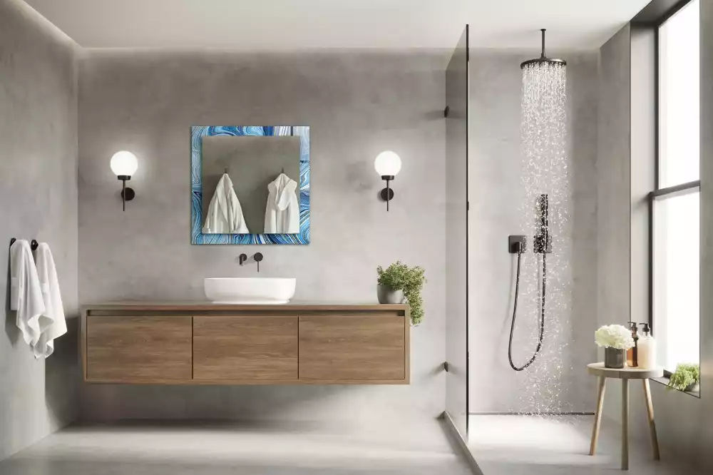 Rechthoekige spiegel lijst met print Abstract blauw patroon