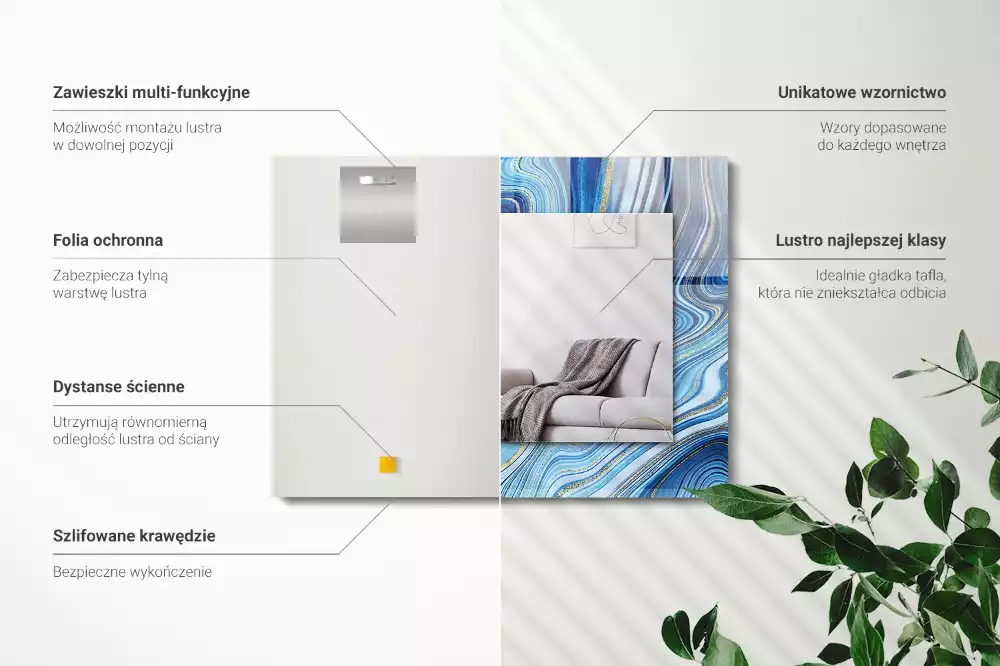 Rechthoekige spiegel lijst met print Abstract blauw patroon