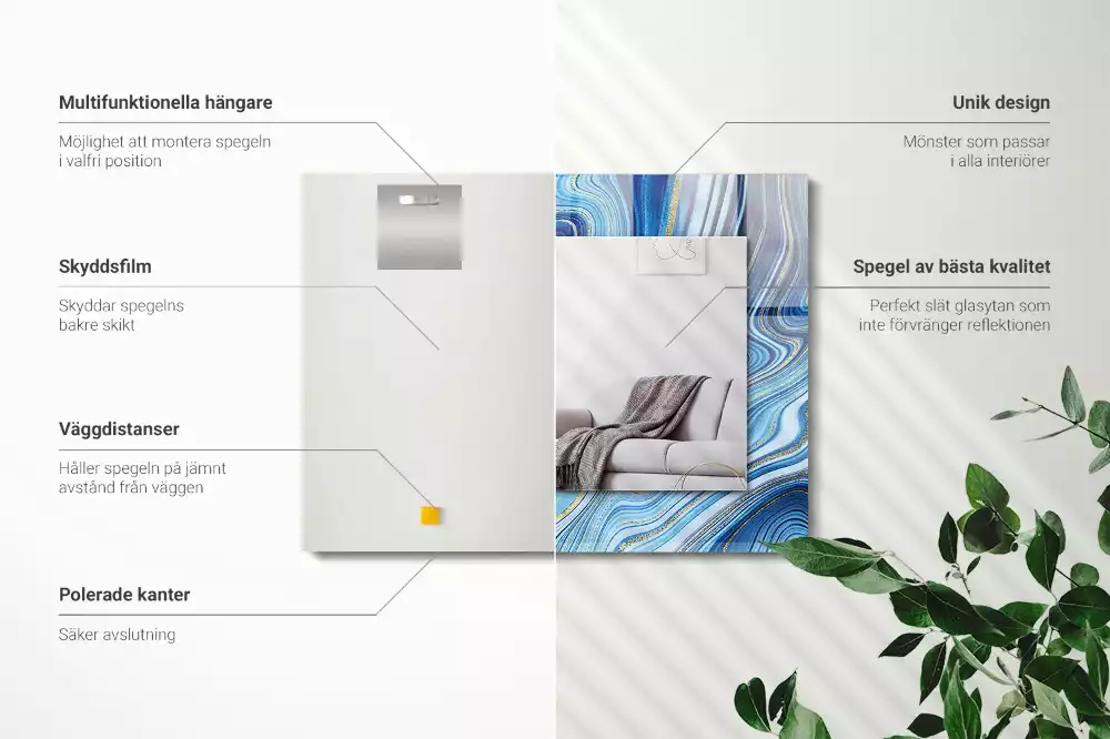 Rechthoekige spiegel lijst met print Abstract blauw patroon