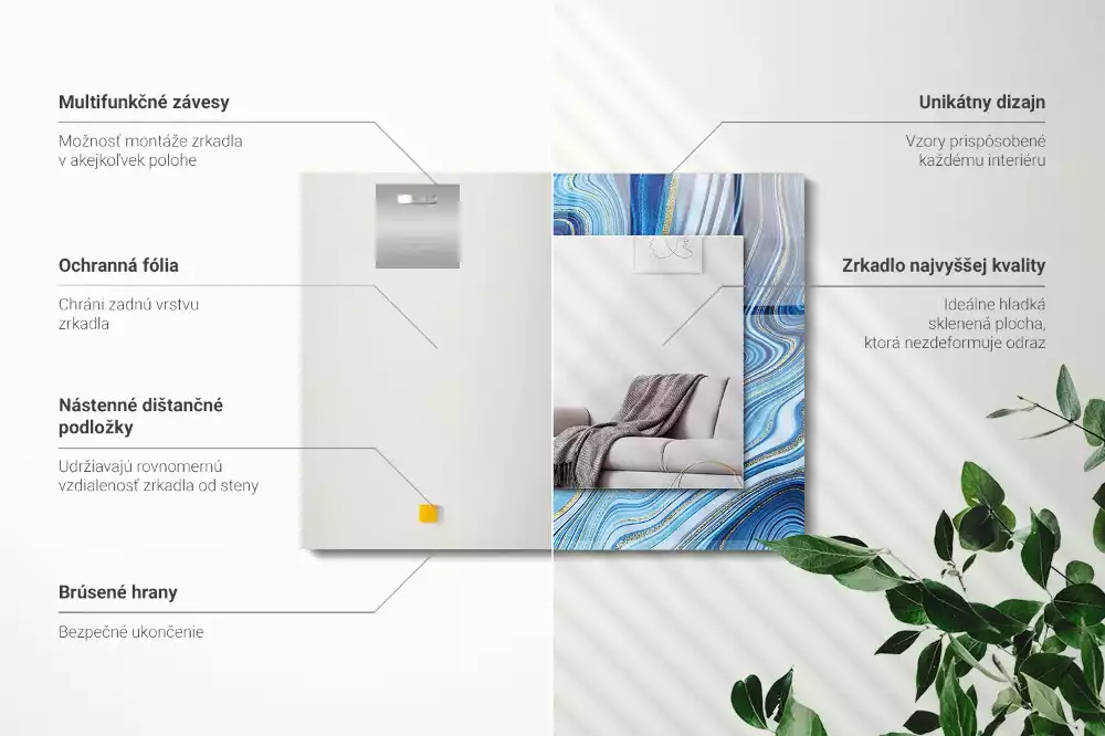 Rechthoekige spiegel lijst met print Abstract blauw patroon