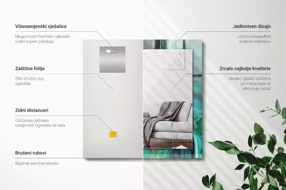 Bedrukte rechthoekige spiegel Abstracte groene textuur