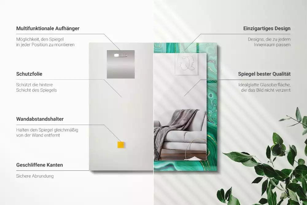 Rechthoekige spiegel met bedrukte lijst Abstracte groene textuur