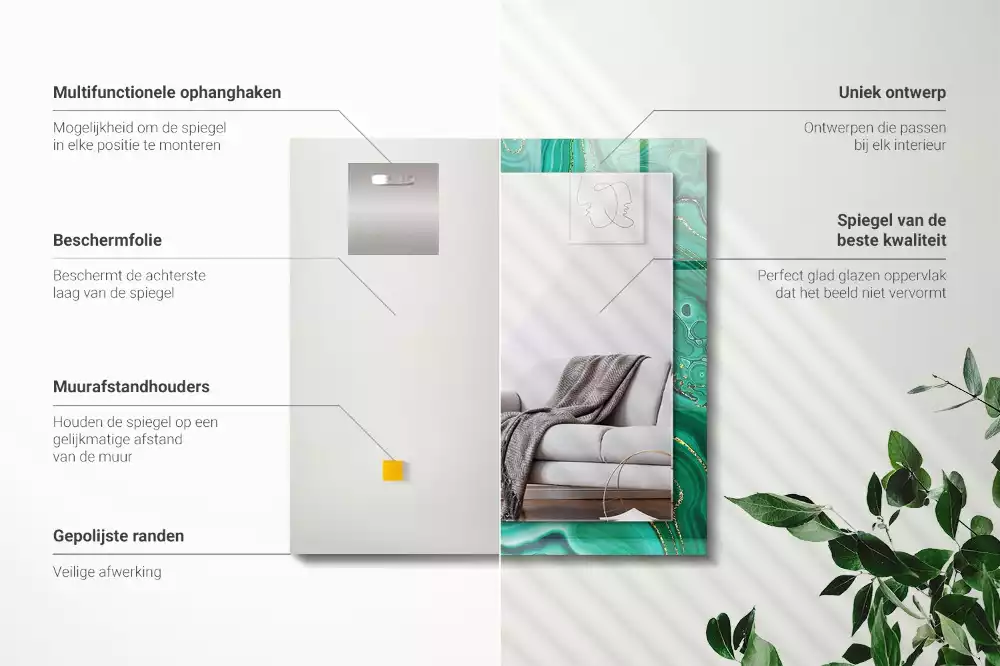 Rechthoekige spiegel met bedrukte lijst Abstracte groene textuur