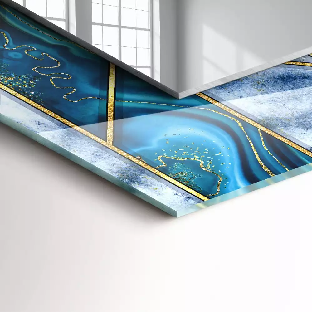 Rechthoekige spiegel lijst met print Abstract geometrisch mozaïek