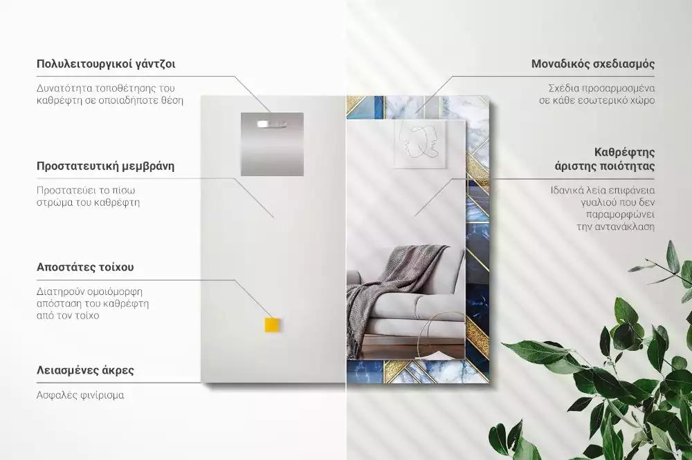 Rechthoekige spiegel lijst met print Abstract geometrisch mozaïek