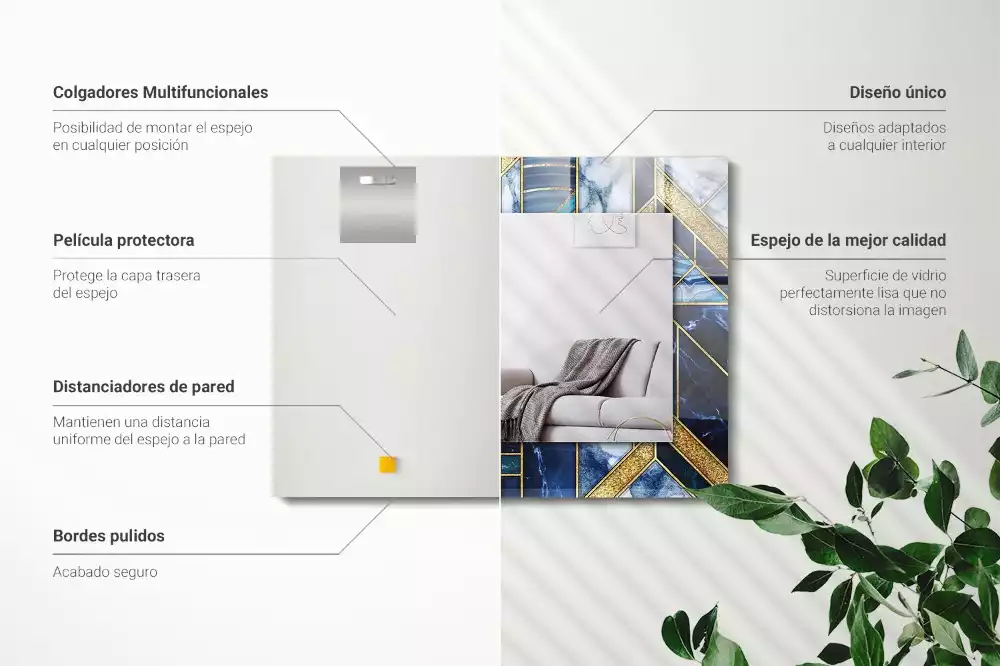 Rechthoekige spiegel lijst met print Abstract geometrisch mozaïek