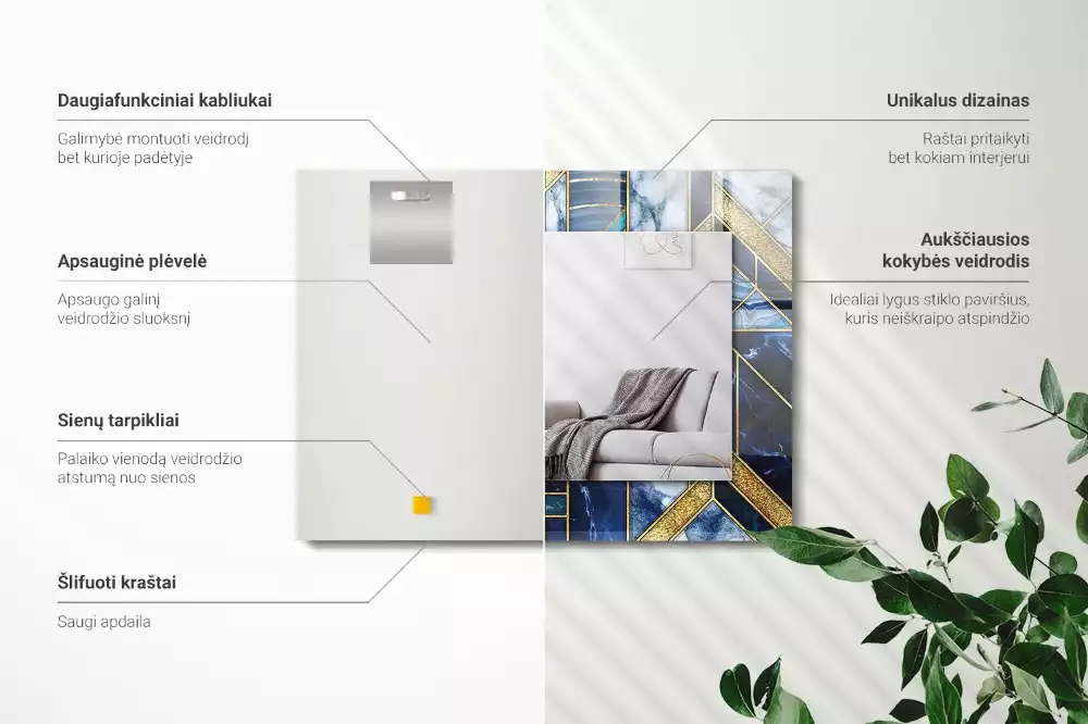 Rechthoekige spiegel lijst met print Abstract geometrisch mozaïek