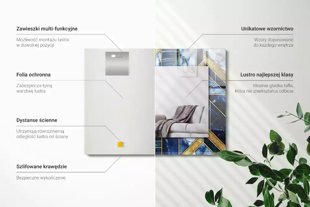 Rechthoekige spiegel lijst met print Abstract geometrisch mozaïek