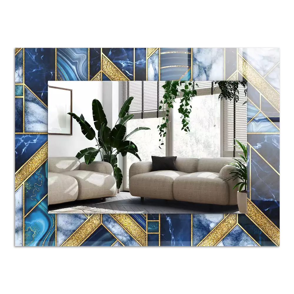 Rechthoekige spiegel lijst met print Abstract geometrisch mozaïek