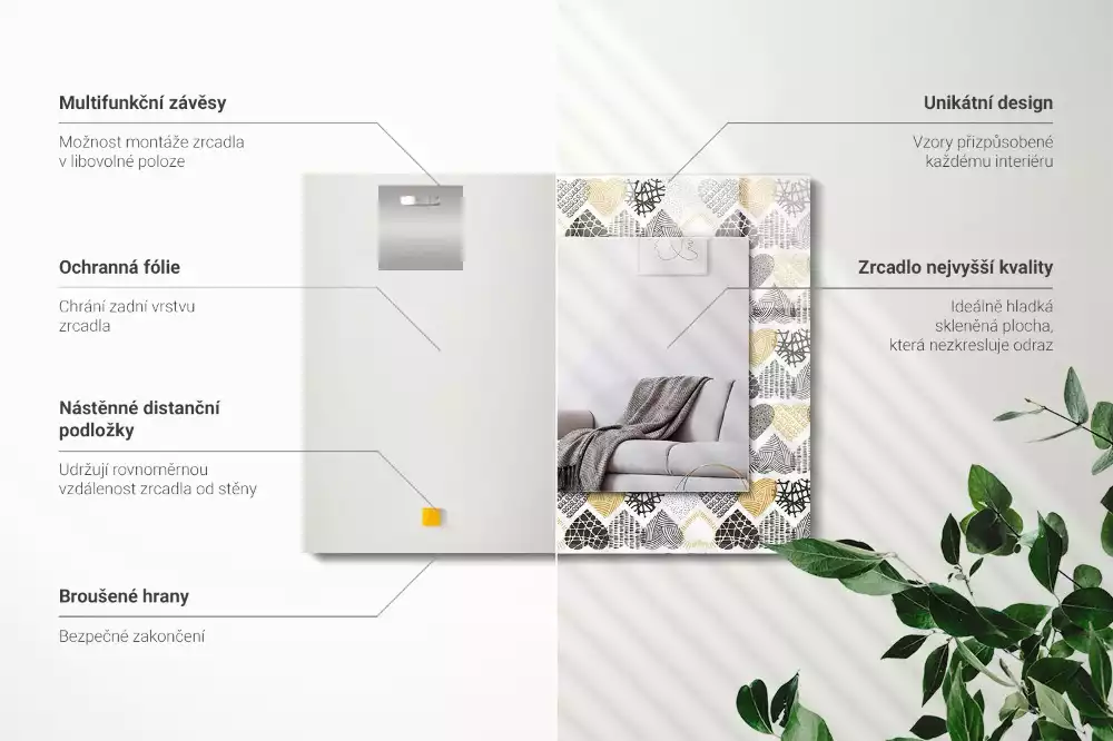 Bedrukte rechthoekige spiegel Kleurrijke harten