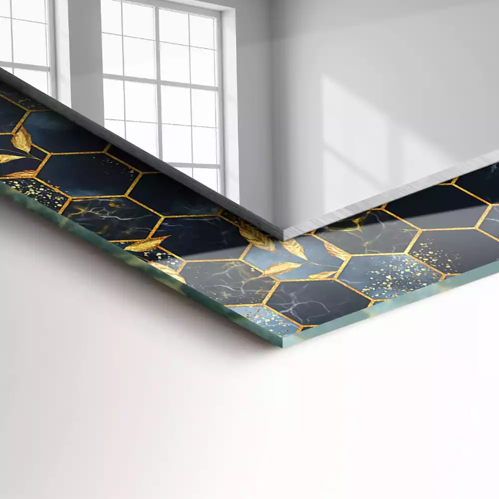 Rechthoekige spiegel met bedrukte lijst Zeshoekige bladeren