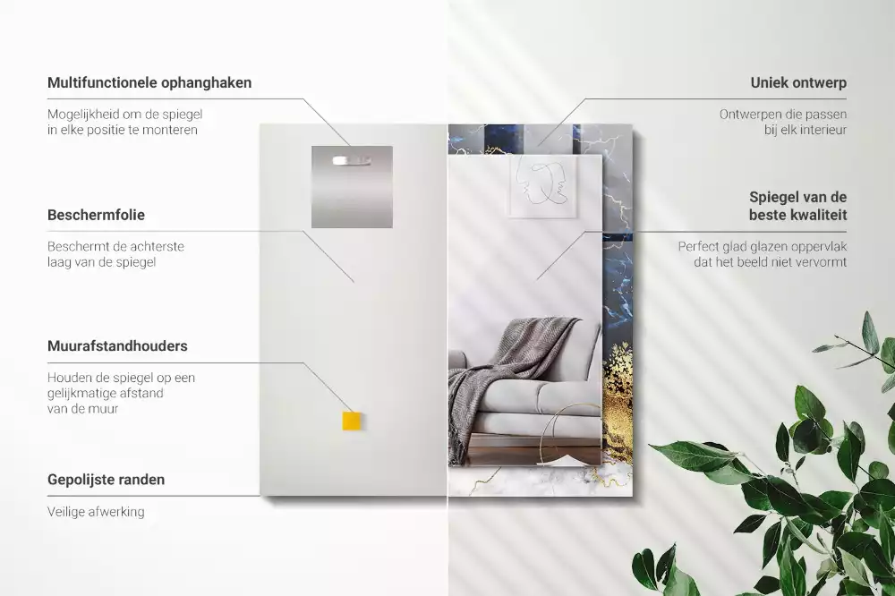 Rechthoekige spiegel met decoratie Marmeren abstractie