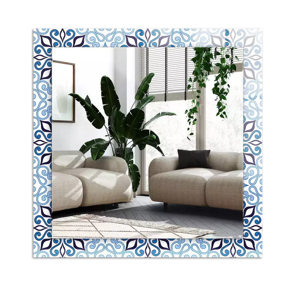 Rechthoekige spiegel lijst met print Blauw ornamentpatroon