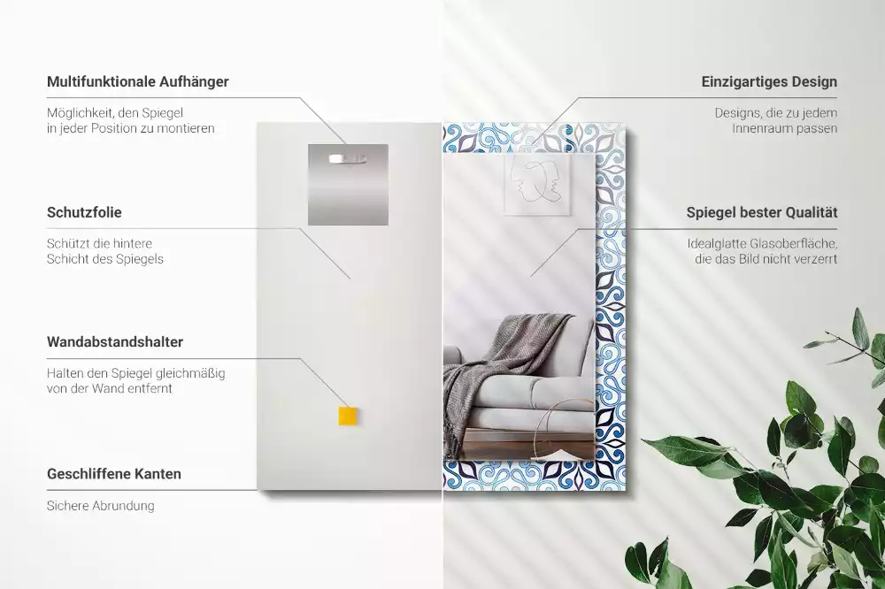 Rechthoekige spiegel lijst met print Blauw ornamentpatroon